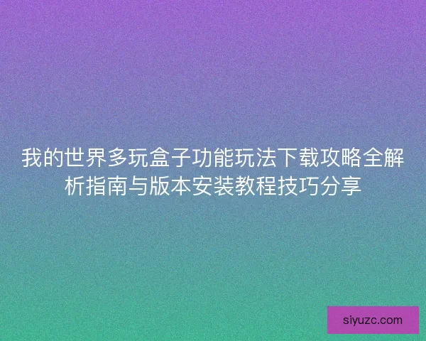 我的世界多玩盒子功能玩法下载攻略全解析指南与版本安装教程技巧分享