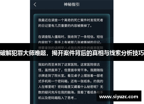 破解犯罪大师难题，揭开案件背后的真相与线索分析技巧